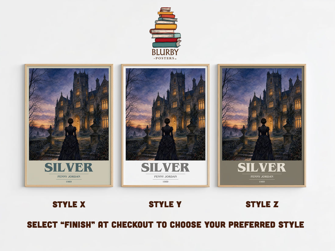 Silver book cover print in frame leaning in hallway – romance wall art (mockup)