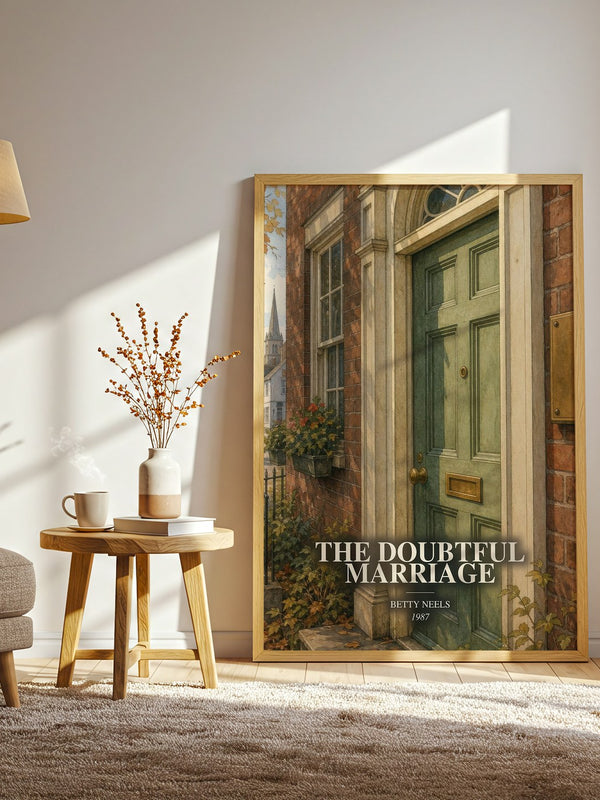 The Doubtful Marriage watercolour print in frame leaning in hallway – romance wall art