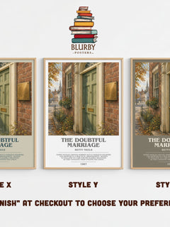 The Doubtful Marriage bookish print in frame leaning in hallway – romance wall art