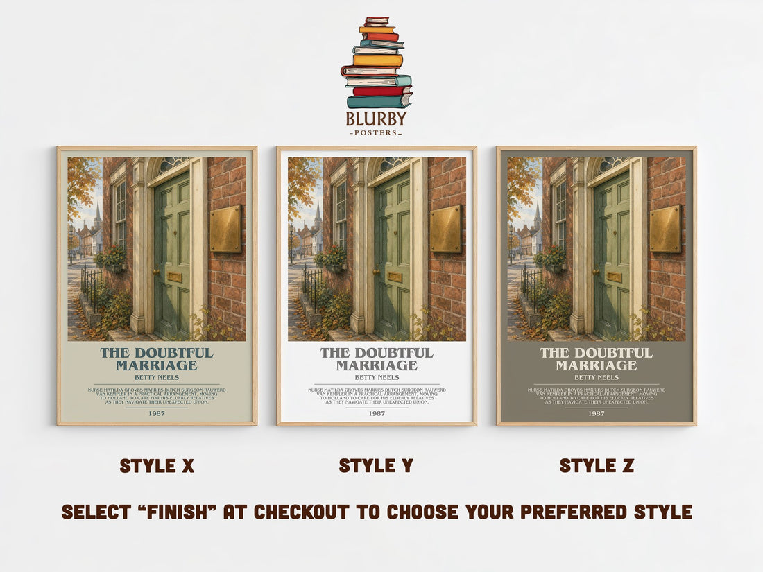 The Doubtful Marriage bookish print in frame leaning in hallway – romance wall art (mockup)