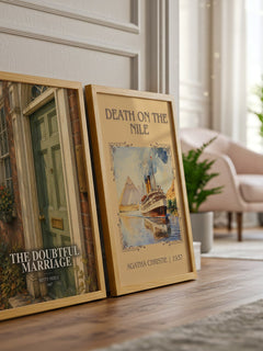 The Doubtful Marriage watercolour print framed by window – literary home decor