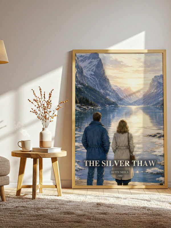 The Silver Thaw watercolour print in frame leaning in hallway – romance wall art