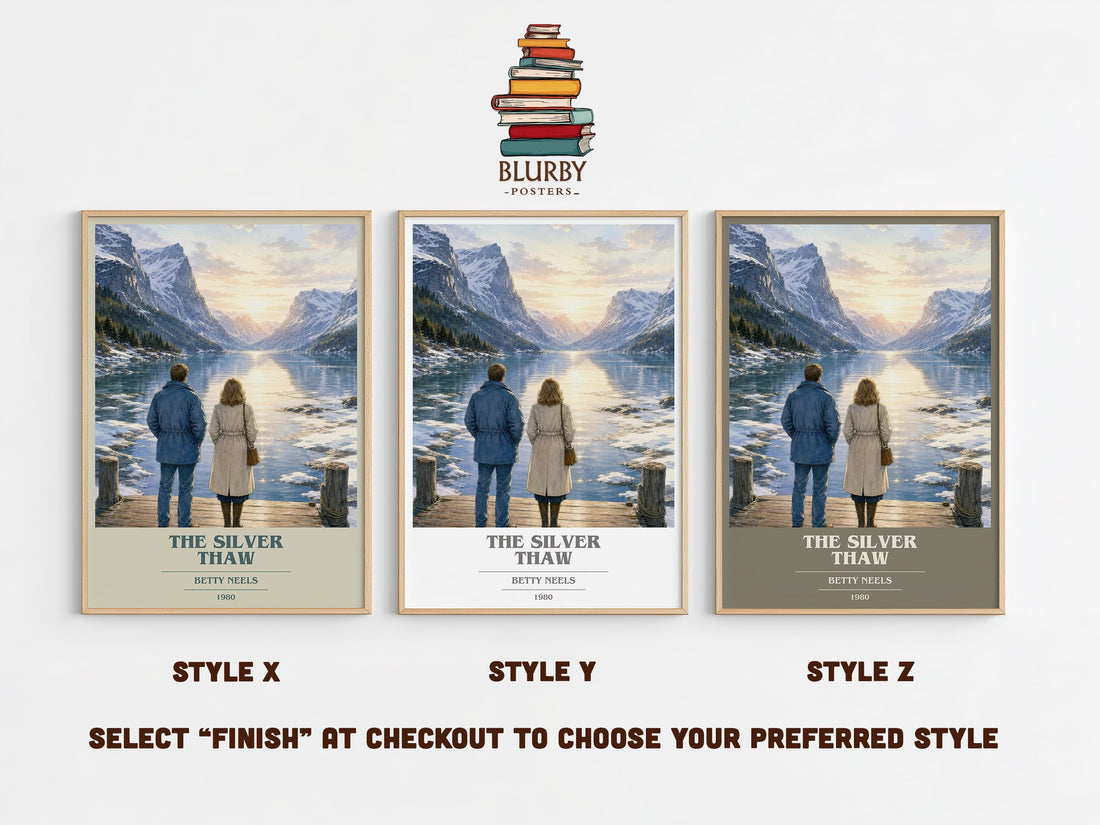 The Silver Thaw book cover print in frame leaning in hallway – romance wall art (mockup)