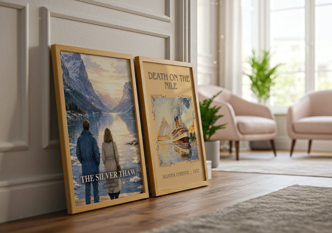 The Silver Thaw watercolour print framed by window – literary home decor