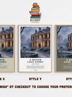 A Winter Love Story bookish print in frame leaning in hallway – romance wall art
