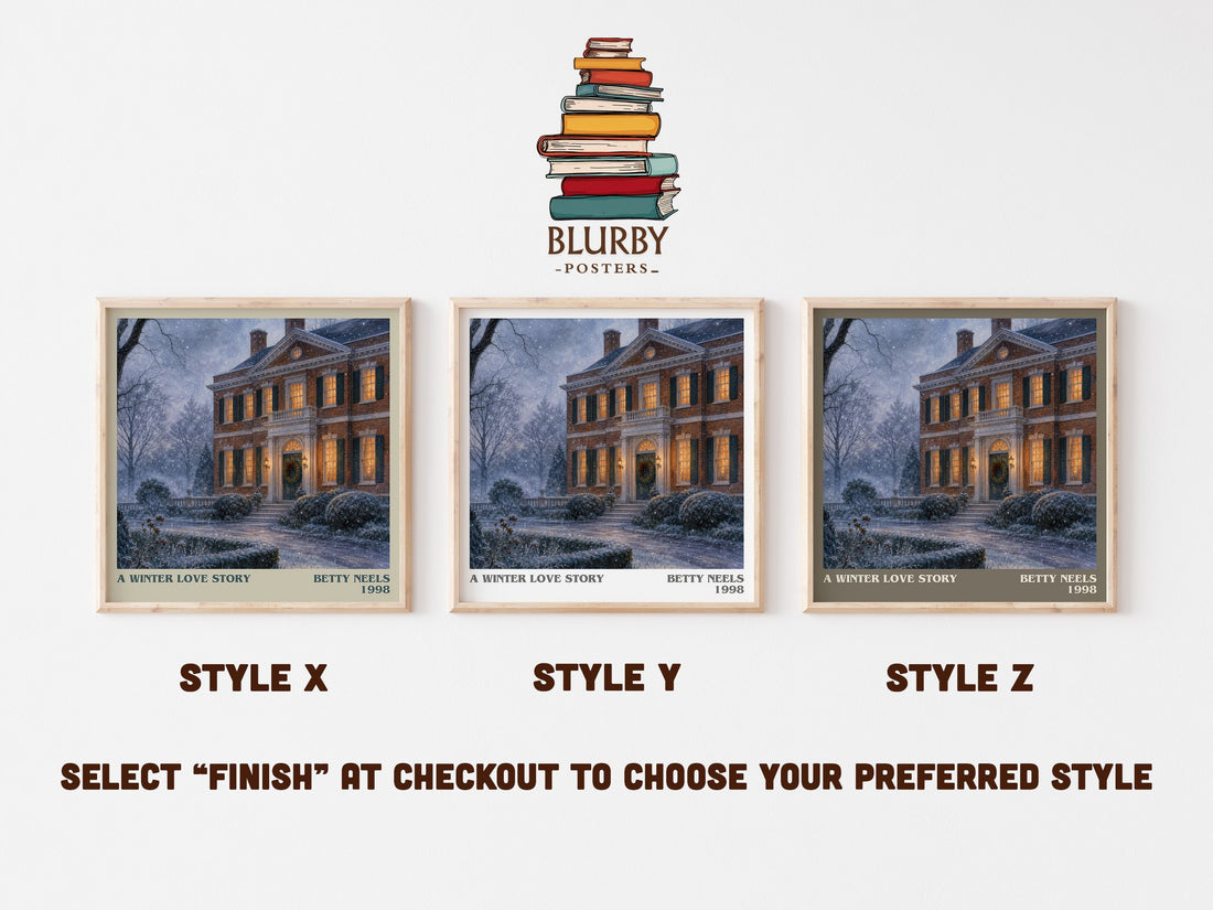 A Winter Love Story literary print in frame leaning in hallway – romance wall art (mockup)