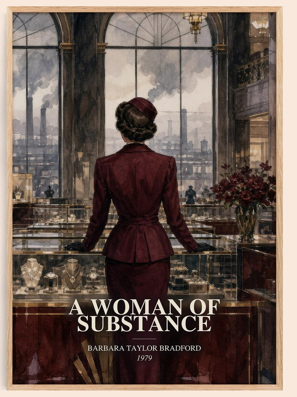 A Woman of Substance watercolour book poster by Barbara Taylor Bradford – framed literary art print