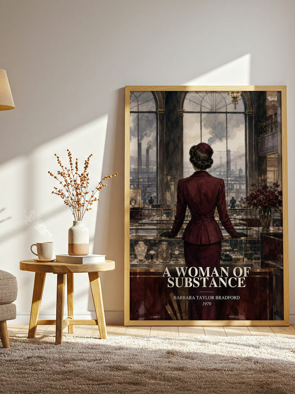 A Woman of Substance watercolour print in frame leaning in hallway – historical fiction wall art