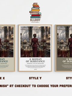 A Woman of Substance bookish print in frame leaning in hallway – historical fiction wall art
