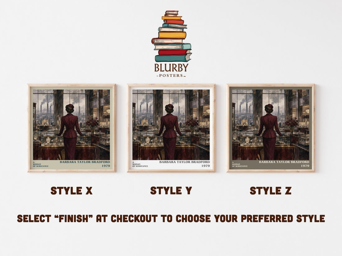 A Woman of Substance literary print in frame leaning in hallway – historical fiction wall art (mockup)