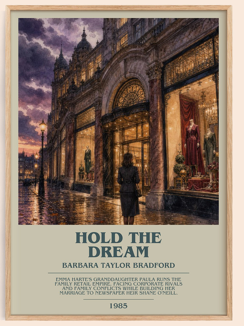 Hold the Dream bookish book poster by Barbara Taylor Bradford – framed literary art print