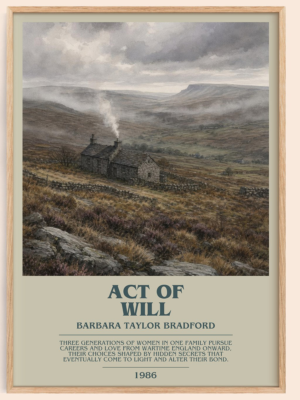 Act of Will bookish book poster by Barbara Taylor Bradford – framed literary art print