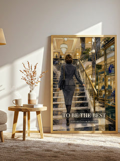 To Be the Best watercolour print in frame leaning in hallway – contemporary fiction wall art