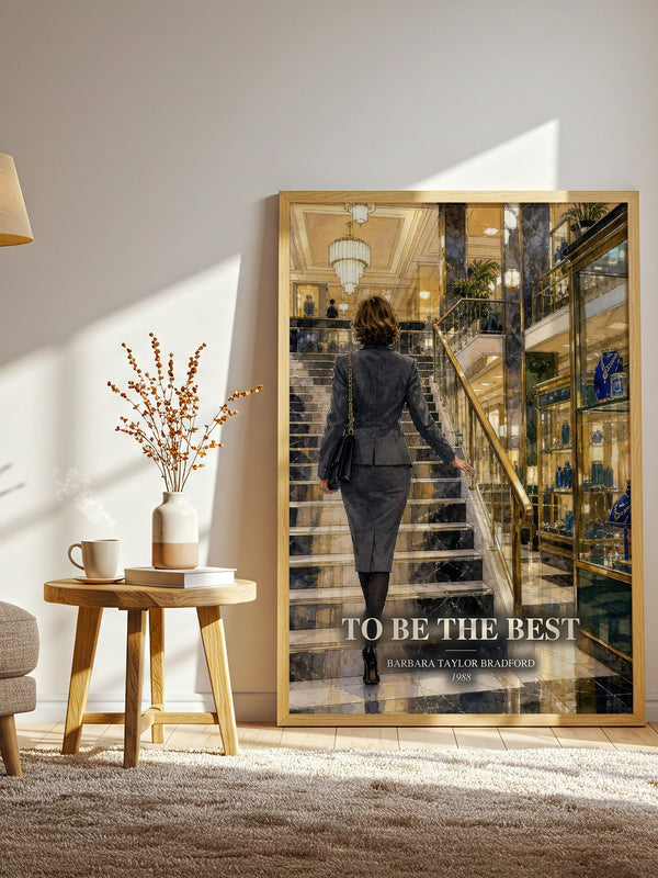To Be the Best watercolour print in frame leaning in hallway – contemporary fiction wall art