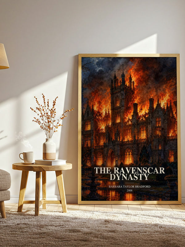 The Ravenscar Dynasty watercolour print in frame leaning in hallway – historical fiction wall art