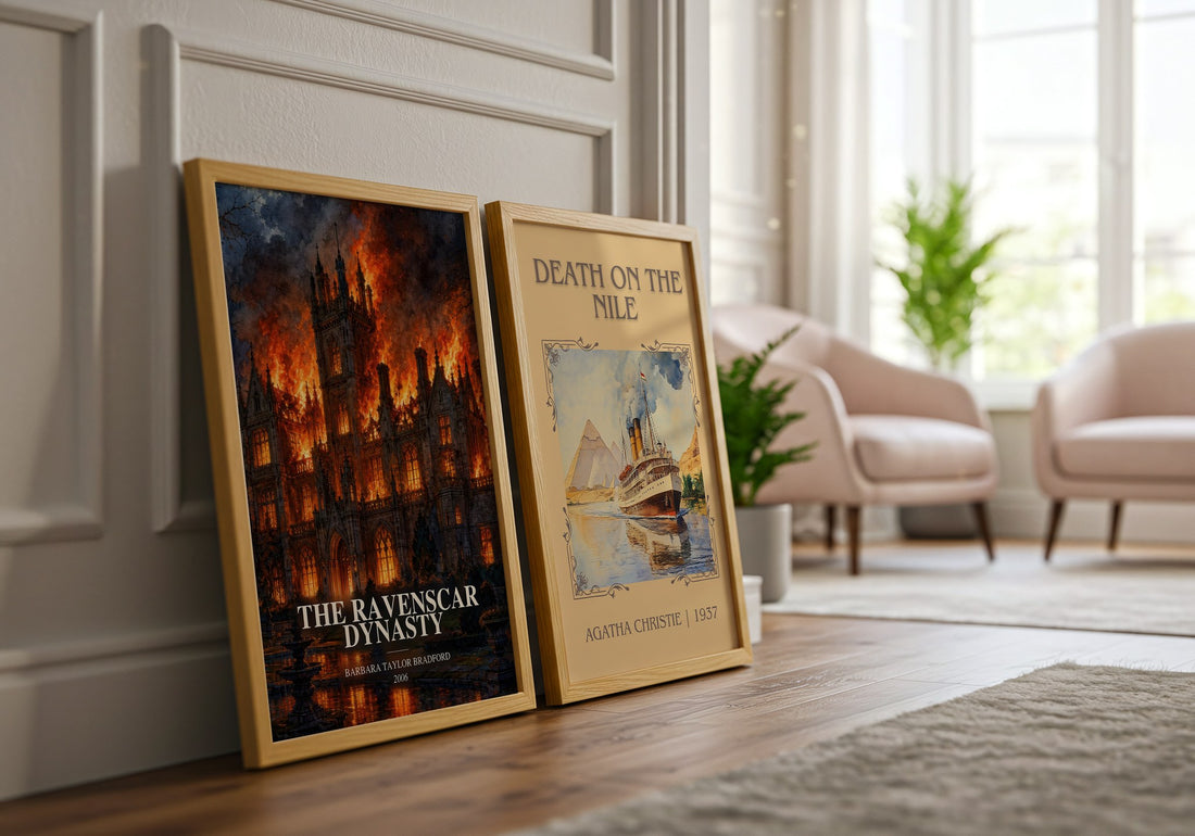 The Ravenscar Dynasty watercolour print framed by window – literary home decor