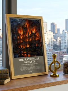 The Ravenscar Dynasty bookish print framed by window – literary home decor