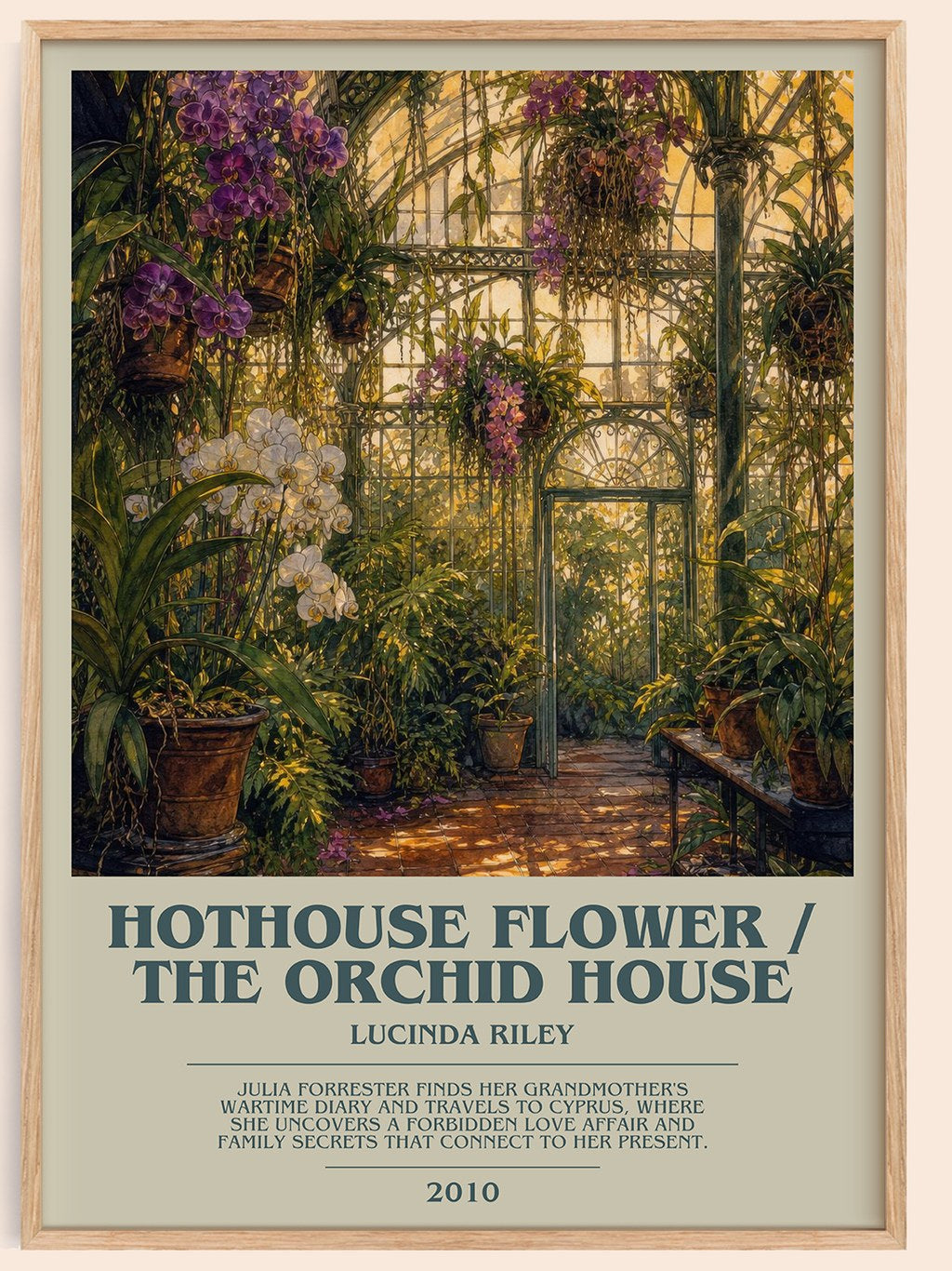 Hothouse Flower / The Orchid House bookish book poster by Lucinda Riley – framed literary art print