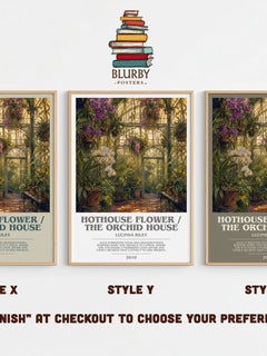 Hothouse Flower / The Orchid House bookish print in frame leaning in hallway – historical fiction wall art