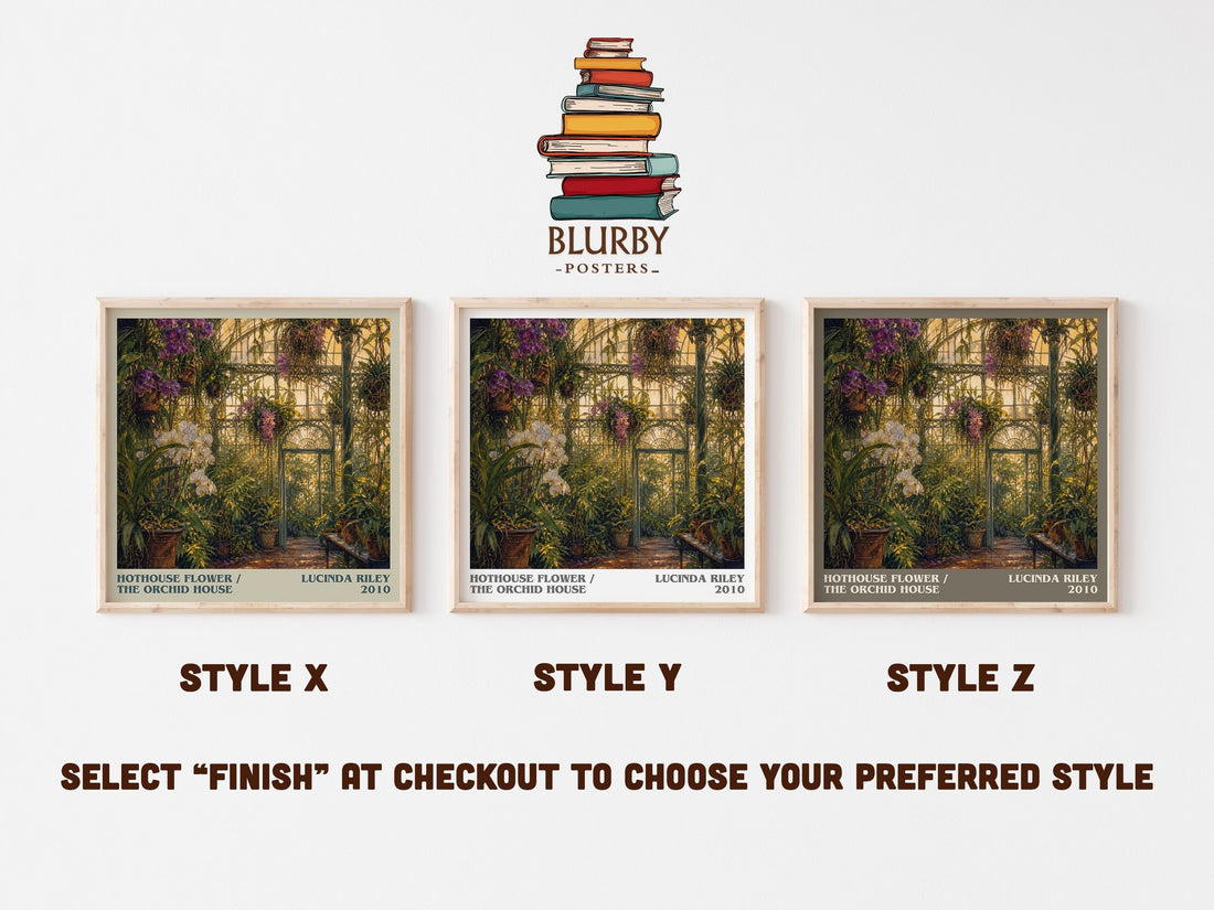 Hothouse Flower / The Orchid House literary print in frame leaning in hallway – historical fiction wall art (mockup)