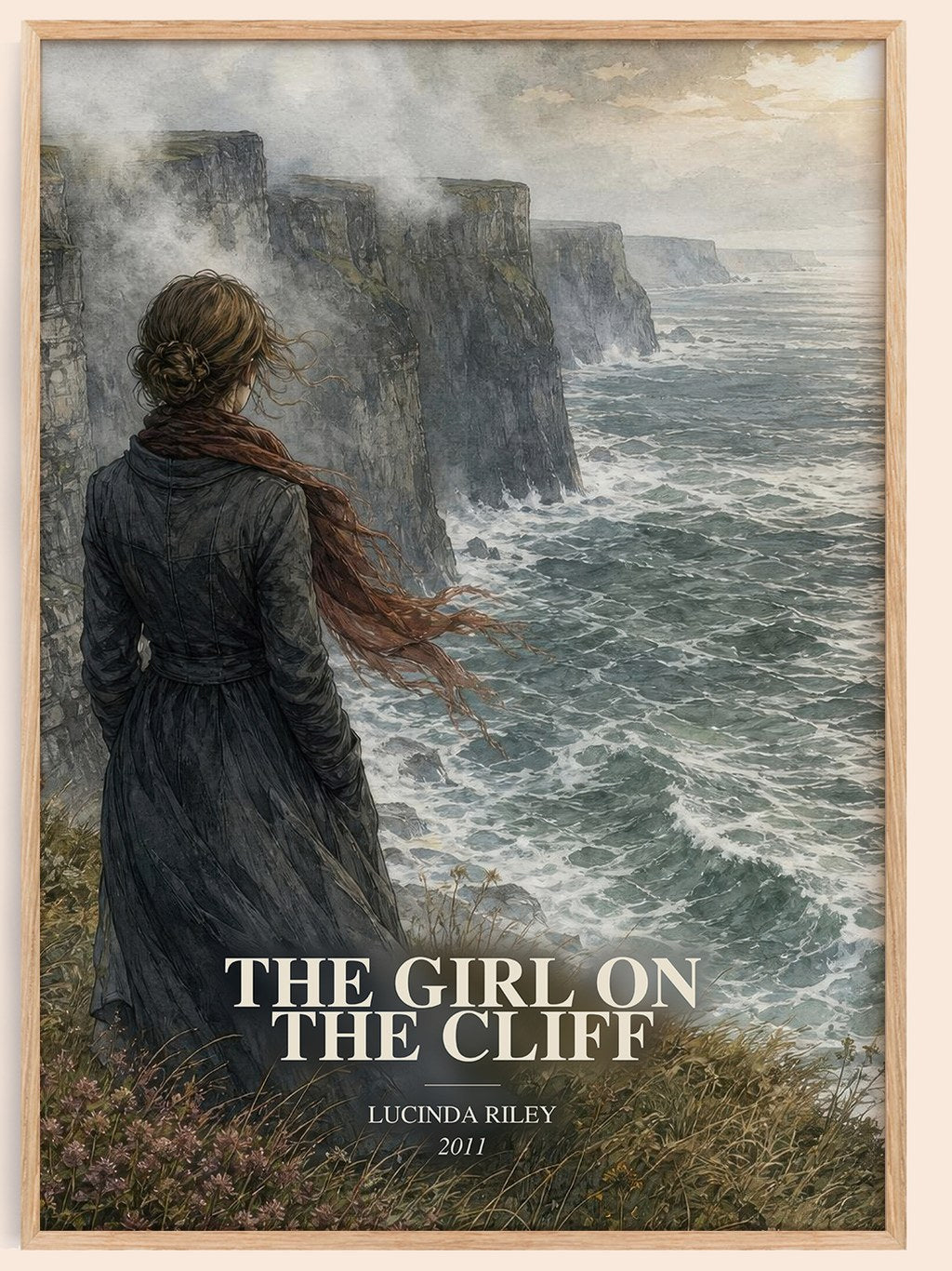 The Girl on the Cliff watercolour book poster by Lucinda Riley – framed literary art print