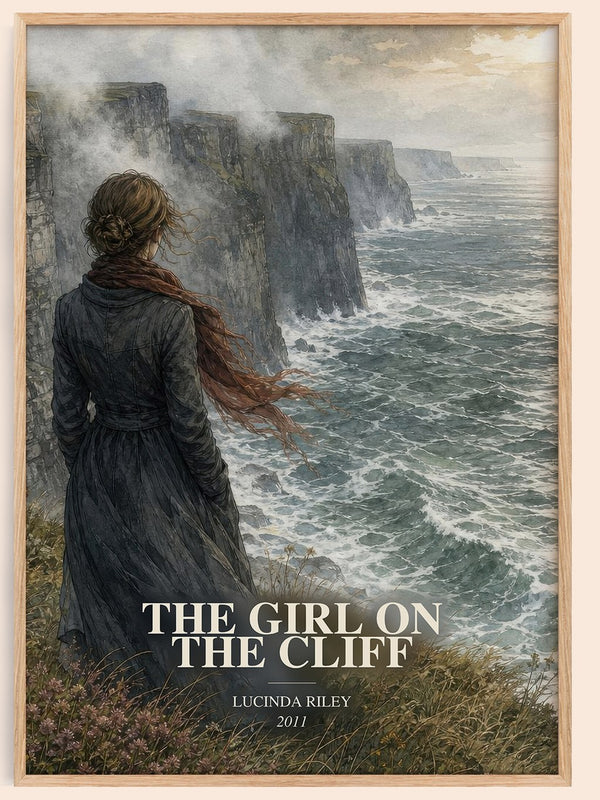 The Girl on the Cliff watercolour book poster by Lucinda Riley – framed literary art print