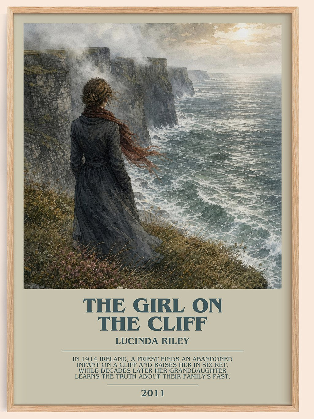 The Girl on the Cliff bookish book poster by Lucinda Riley – framed literary art print