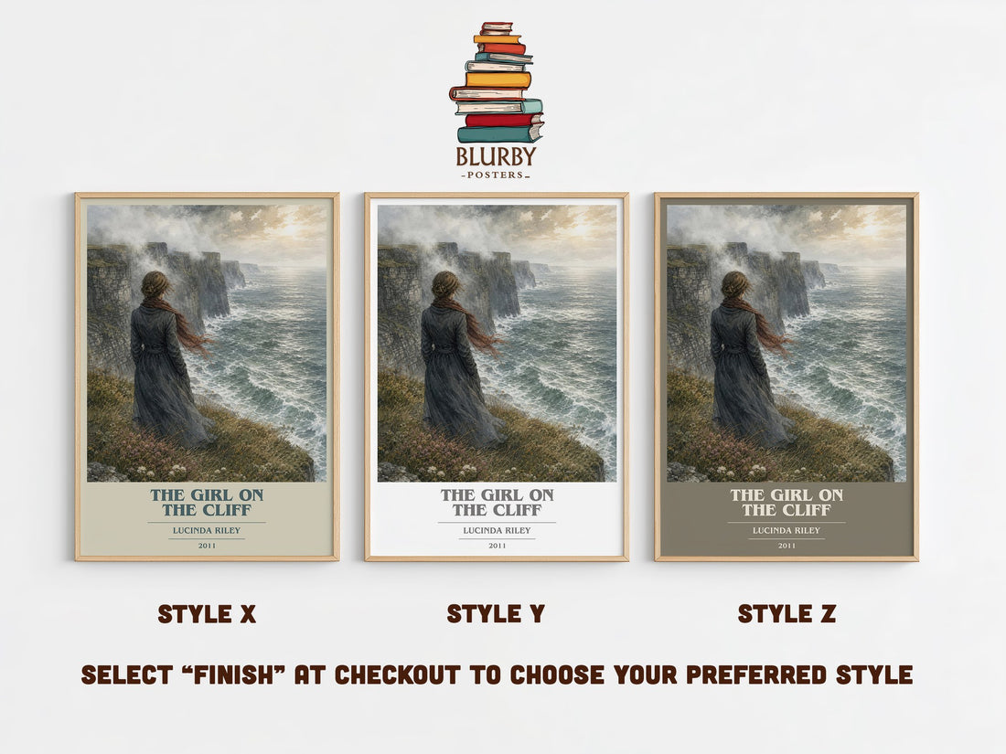 The Girl on the Cliff book cover print in frame leaning in hallway – romance wall art (mockup)
