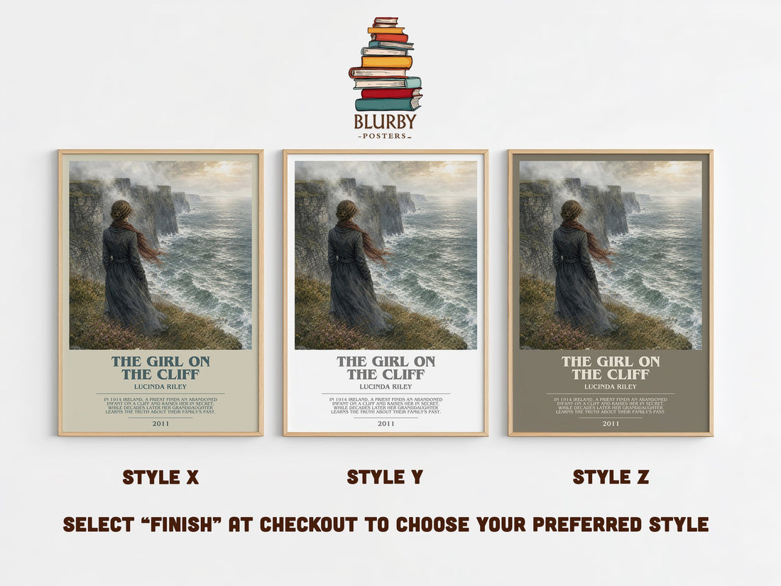 The Girl on the Cliff bookish print in frame leaning in hallway – romance wall art (mockup)