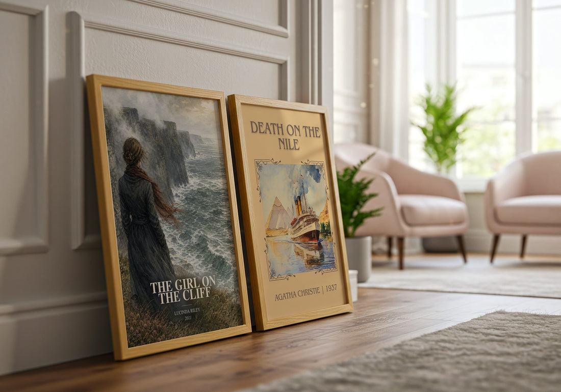 The Girl on the Cliff watercolour print framed by window – literary home decor