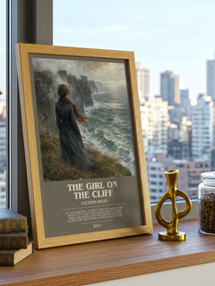 The Girl on the Cliff bookish print framed by window – literary home decor