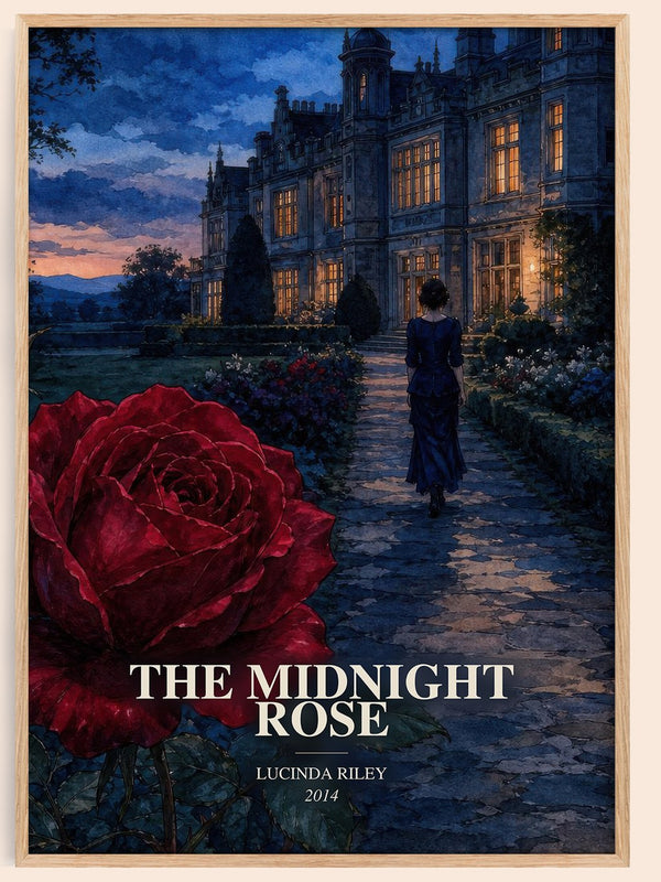 The Midnight Rose watercolour book poster by Lucinda Riley – framed literary art print
