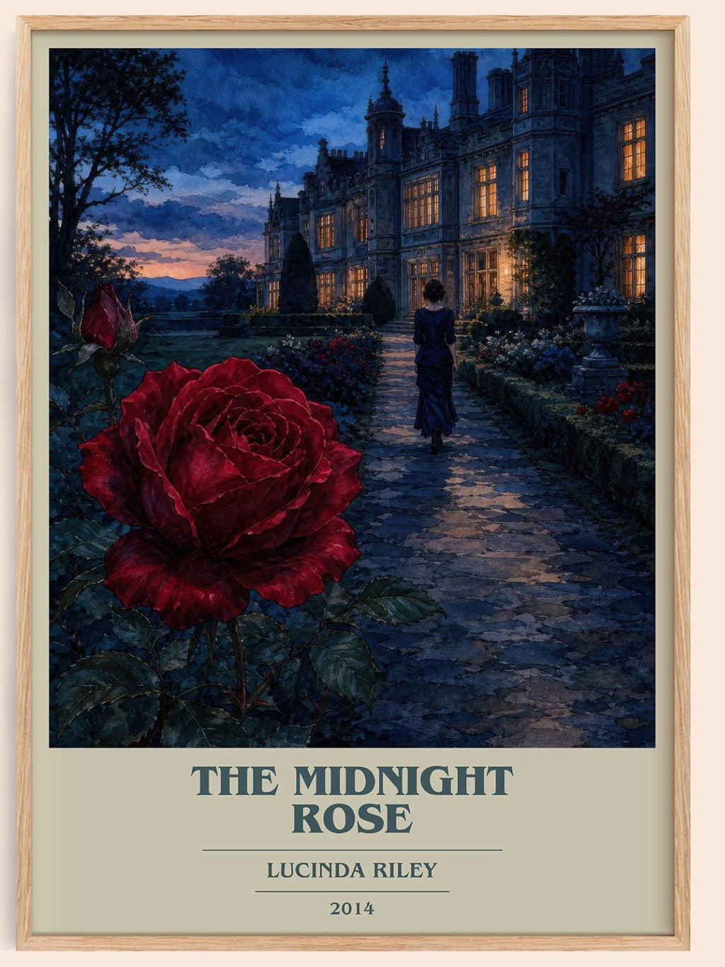 The Midnight Rose book cover book poster by Lucinda Riley – framed literary art print