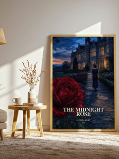 The Midnight Rose watercolour print in frame leaning in hallway – historical fiction wall art