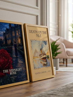 The Midnight Rose watercolour print framed by window – literary home decor