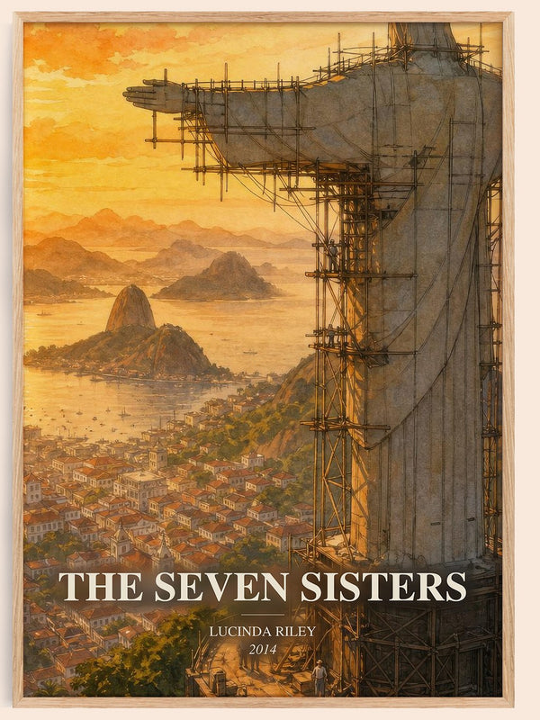 The Seven Sisters watercolour book poster by Lucinda Riley – framed literary art print