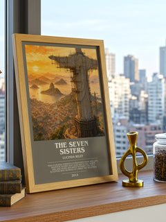 The Seven Sisters bookish print framed by window – literary home decor