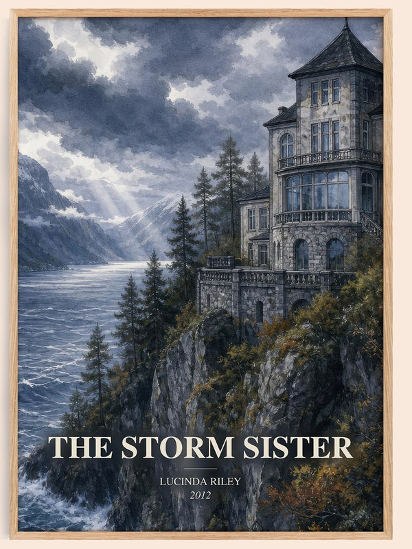 The Storm Sister watercolour book poster by Lucinda Riley – framed literary art print