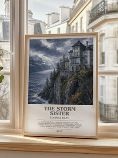 The Storm Sister Bookish Wall Art by Lucinda Riley – framed print by a bright window