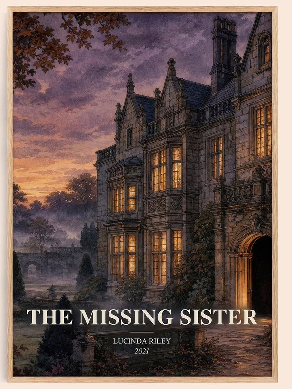 The Missing Sister watercolour book poster by Lucinda Riley – framed literary art print