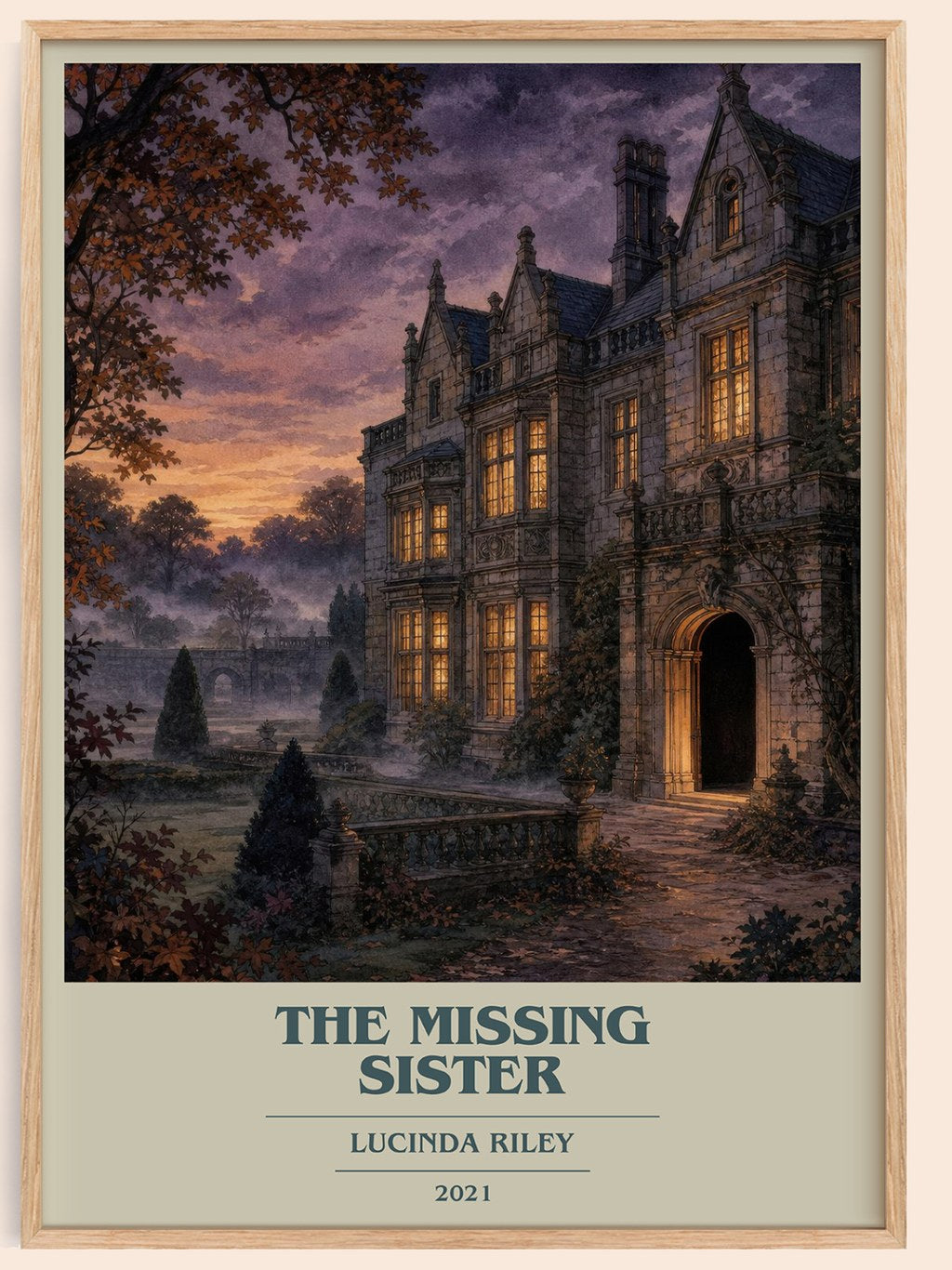 The Missing Sister book cover book poster by Lucinda Riley – framed literary art print