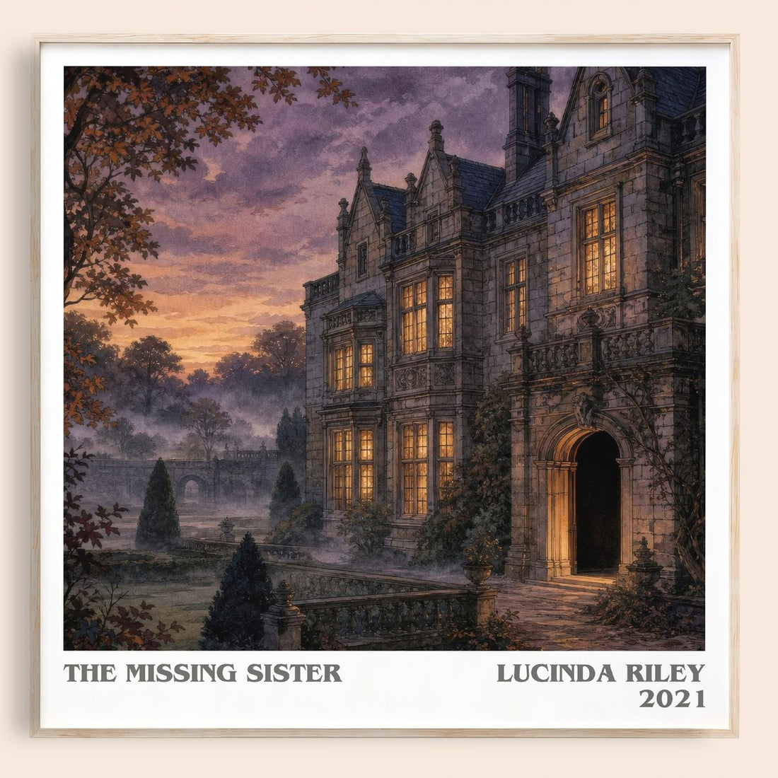 The Missing Sister literary book poster by Lucinda Riley – framed literary art print
