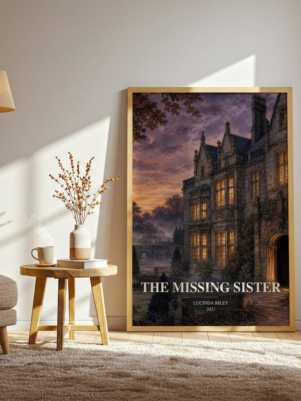 The Missing Sister watercolour print in frame leaning in hallway – contemporary fiction wall art