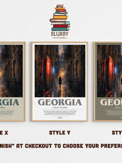 Georgia bookish print in frame leaning in hallway – contemporary fiction wall art