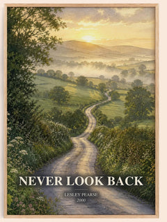 Never Look Back watercolour book poster by Lesley Pearse – framed literary art print