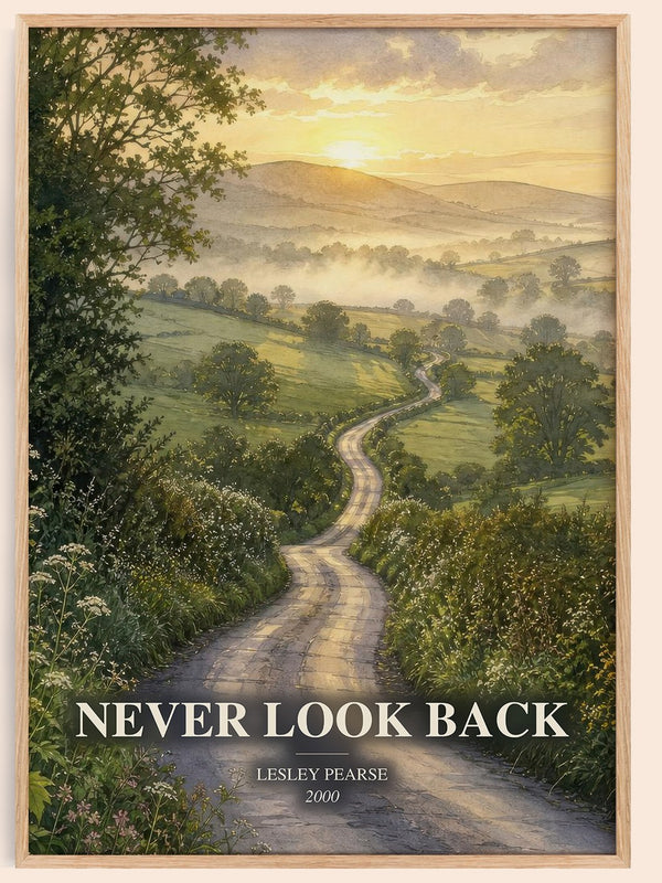 Never Look Back watercolour book poster by Lesley Pearse – framed literary art print