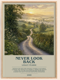 Never Look Back bookish book poster by Lesley Pearse – framed literary art print