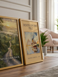 Never Look Back watercolour print framed by window – literary home decor