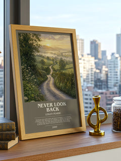 Never Look Back bookish print framed by window – literary home decor