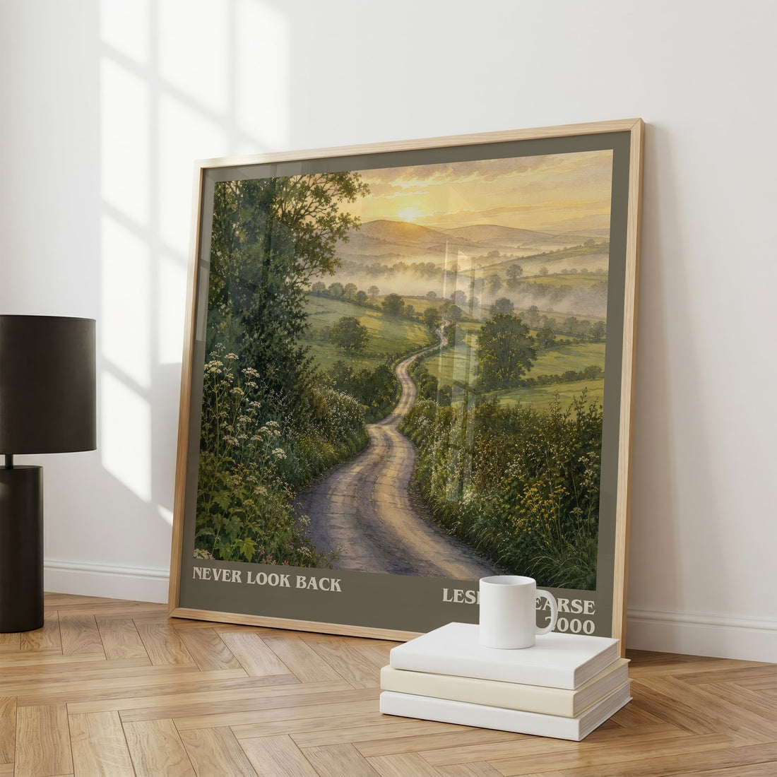 Never Look Back literary print framed by window – literary home decor